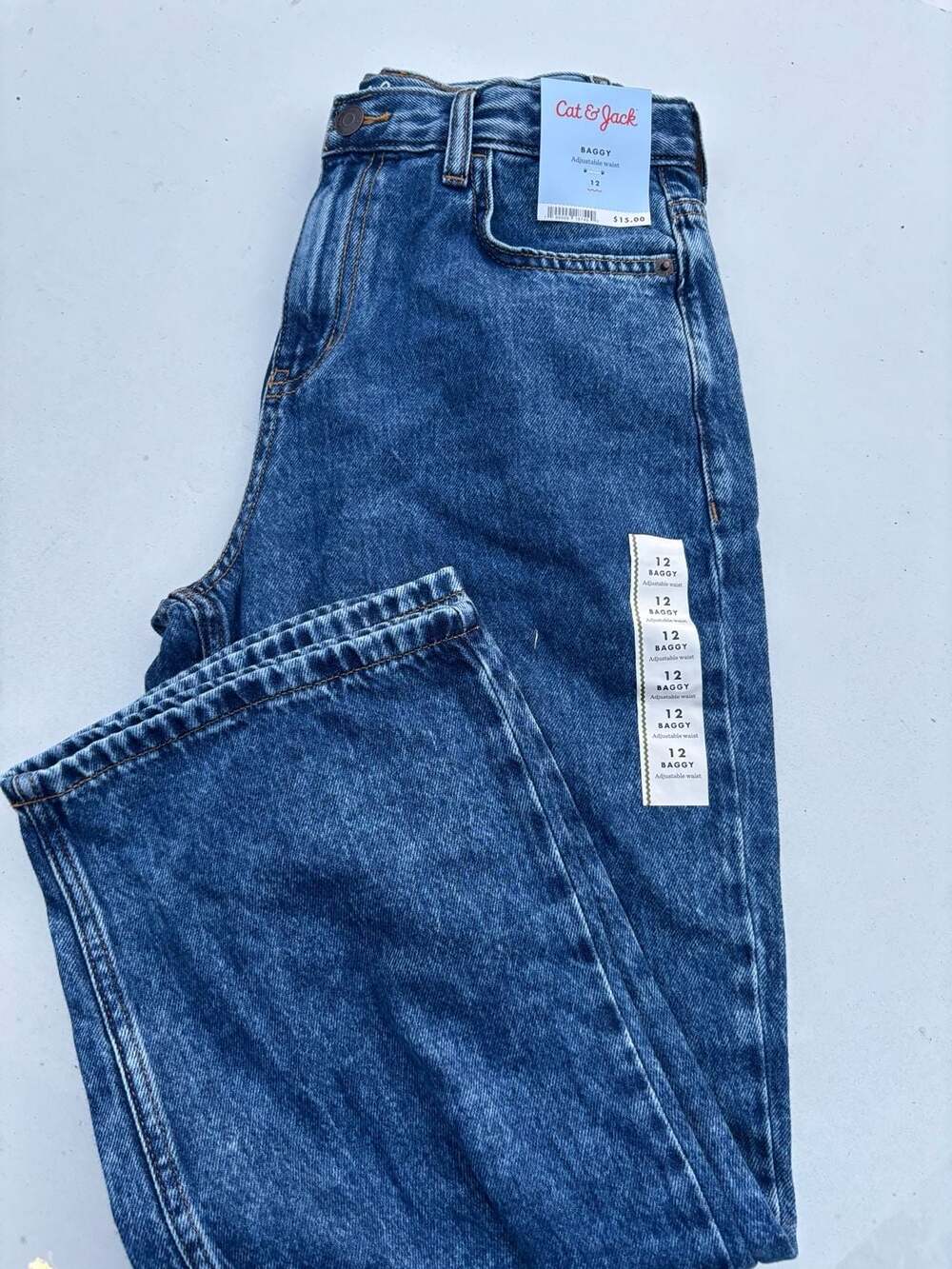 Cat & Jack Girls Baggy Adjustable Waist Jeans Size 12
